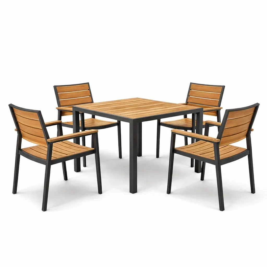 Ensemble de table et chaises d'extérieur en bois et métal 4 places-NESTCOMFORTZONE