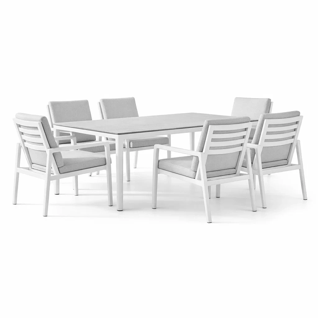 Ensemble de table et chaises d'extérieur en aluminium blanc avec coussins gris 6 places-NESTCOMFORTZONE