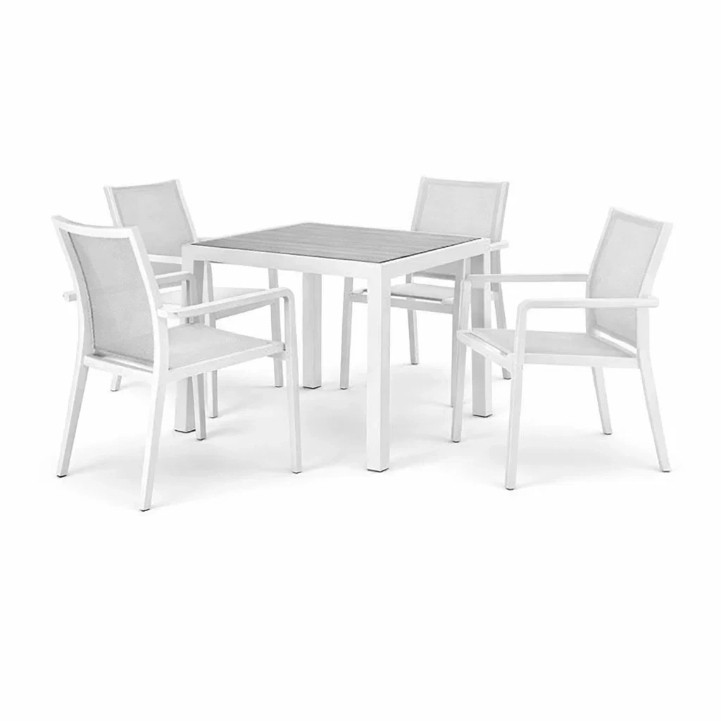 Ensemble de table et chaises carré en aluminium et textilène blanc 4 places-NESTCOMFORTZONE