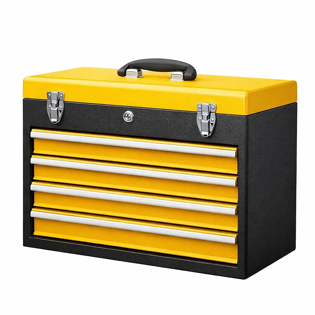 Boîte à outils en métal jaune et noir avec 4 tiroirs et poignée verrouillable-NESTCOMFORTZONE