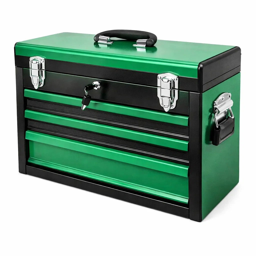 Boîte à outils en métal vert avec 3 tiroirs verrouillables-NESTCOMFORTZONE