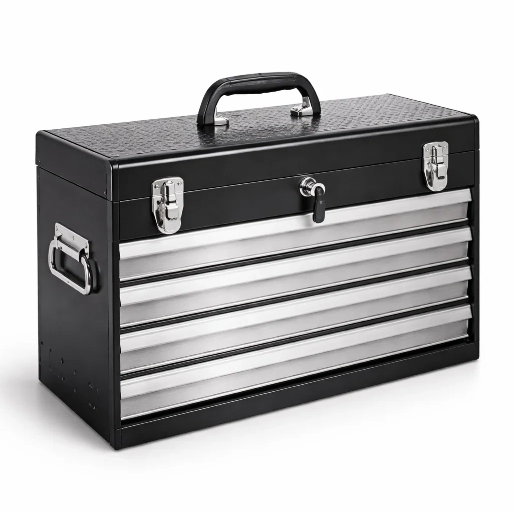 Boîte à outils métallique noire avec 4 tiroirs-NESTCOMFORTZONE