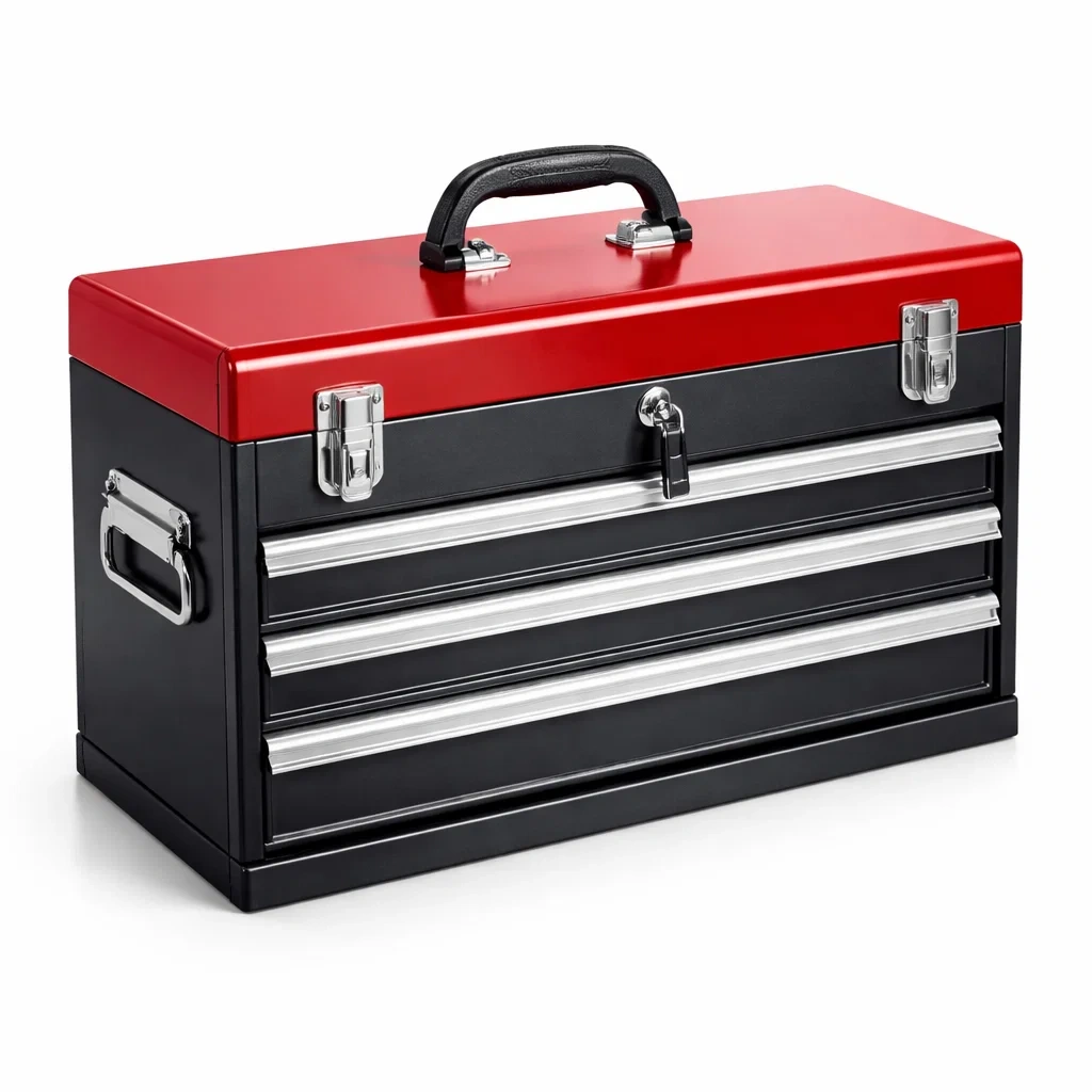 Boîte à outils en métal rouge et noir-NESTCOMFORTZONE