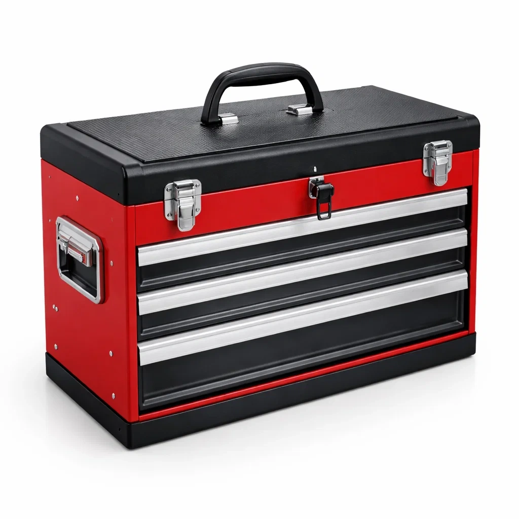 Boîte à outils en métal rouge et noir avec 3 tiroirs-NESTCOMFORTZONE