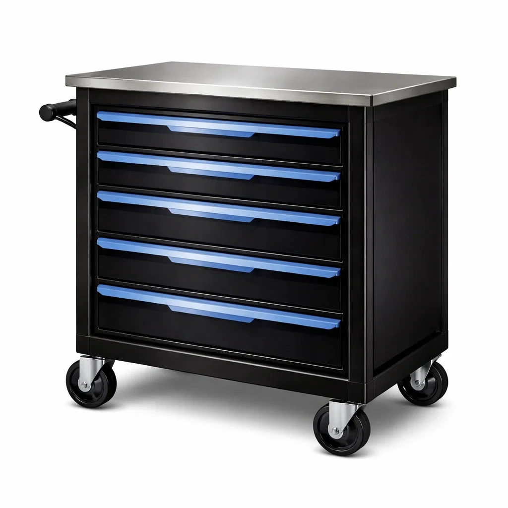 Chariot à outils en métal noir avec 5 tiroirs et roulettes-NESTCOMFORTZONE