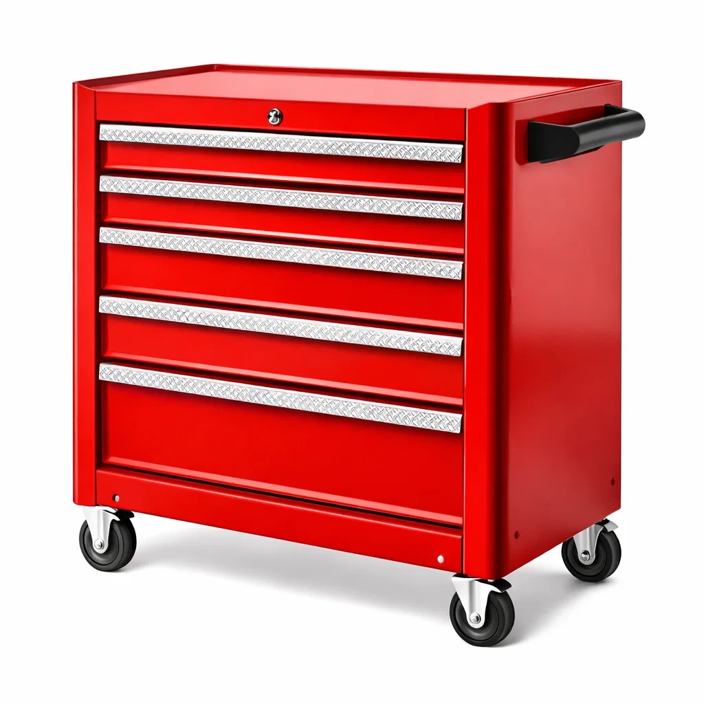 Chariot à outils en acier rouge avec 5 tiroirs et roulettes-NESTCOMFORTZONE