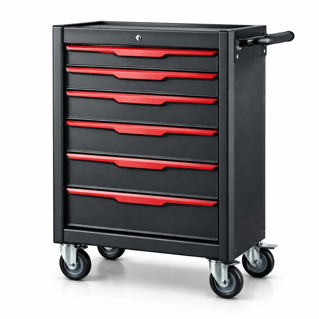 Chariot à outils en acier noir et rouge avec 6 tiroirs-NESTCOMFORTZONE