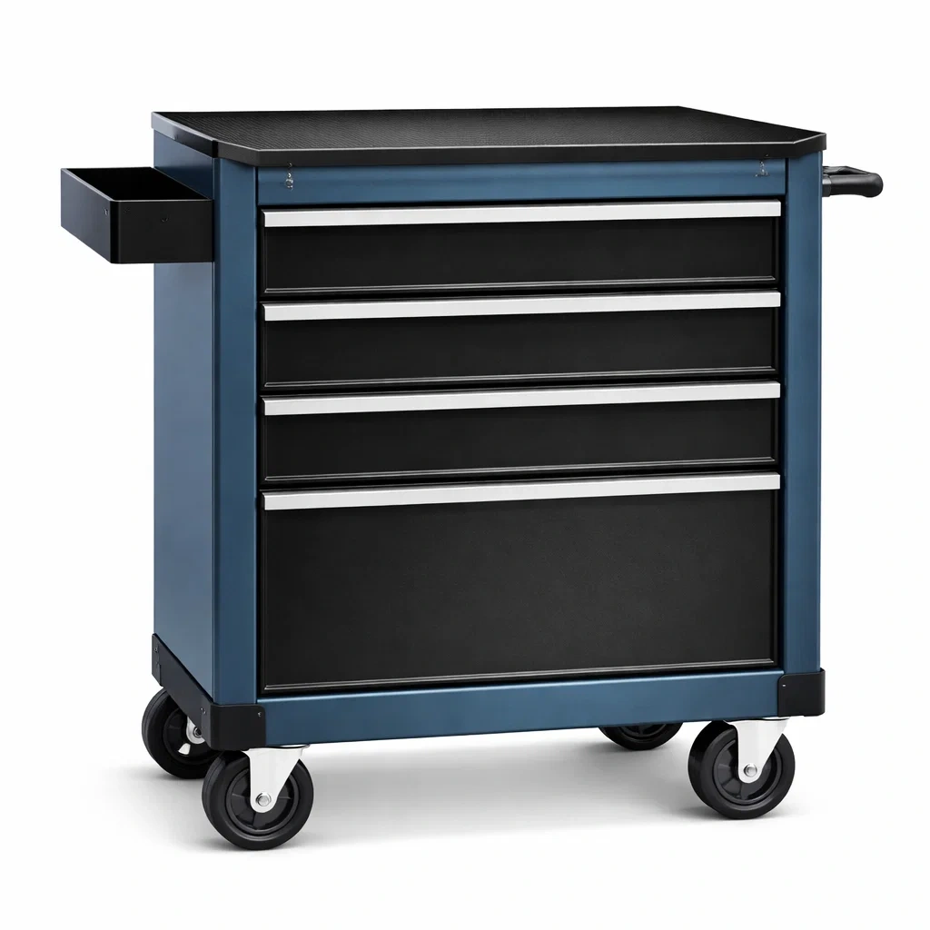 Chariot à outils en métal noir et bleu avec 4 tiroirs-NESTCOMFORTZONE