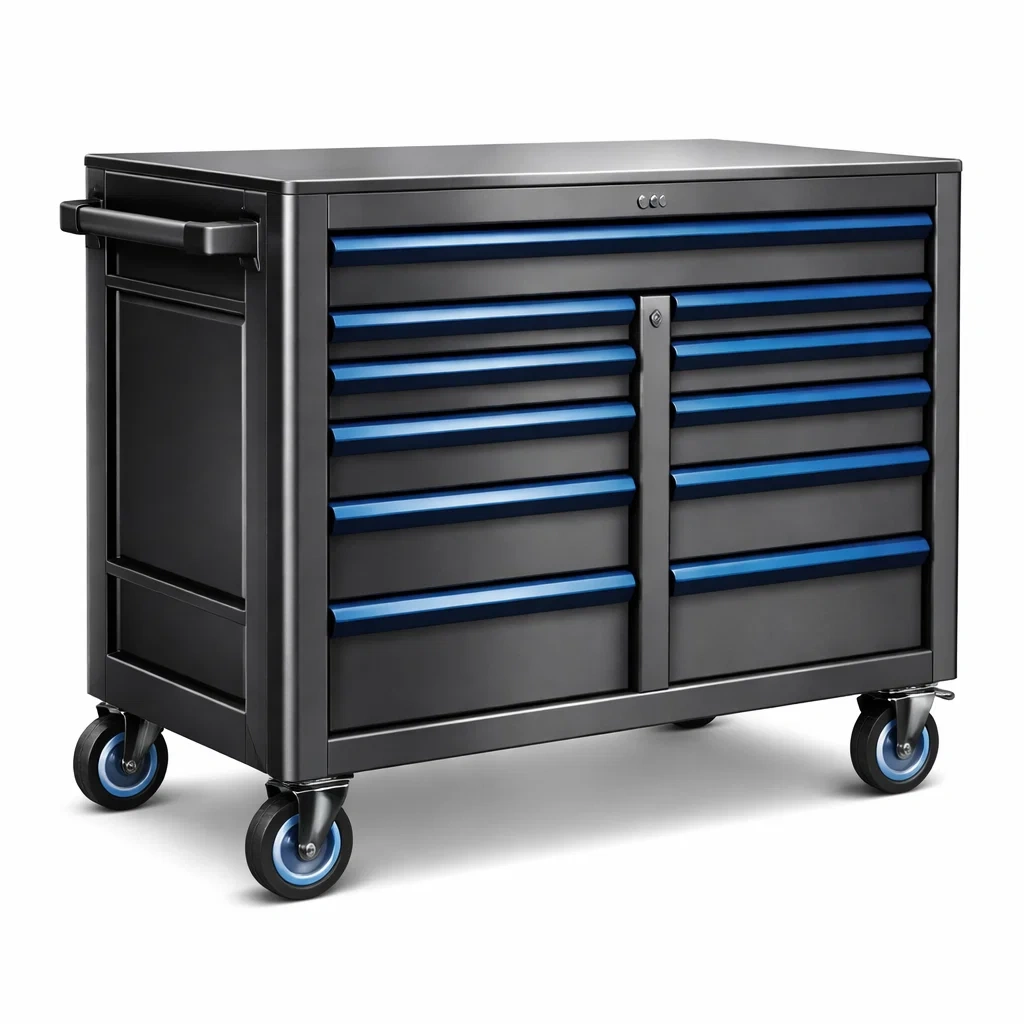 Chariot à outils en métal noir et bleu avec 11 tiroirs-NESTCOMFORTZONE