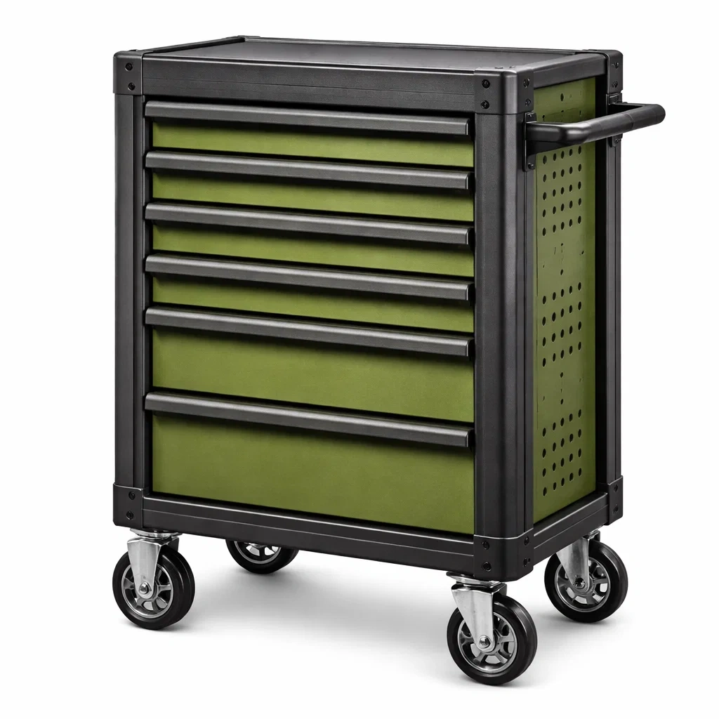 Chariot à outils en acier vert et noir avec 6 tiroirs et roues-NESTCOMFORTZONE