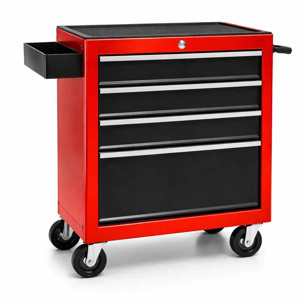Chariot à outils en métal avec 4 tiroirs rouge et noir-NESTCOMFORTZONE