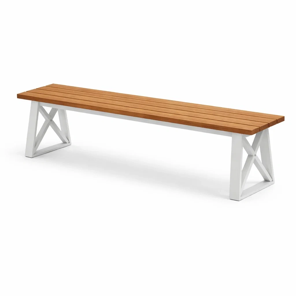 Banc en bois et métal marron et blanc-NESTCOMFORTZONE