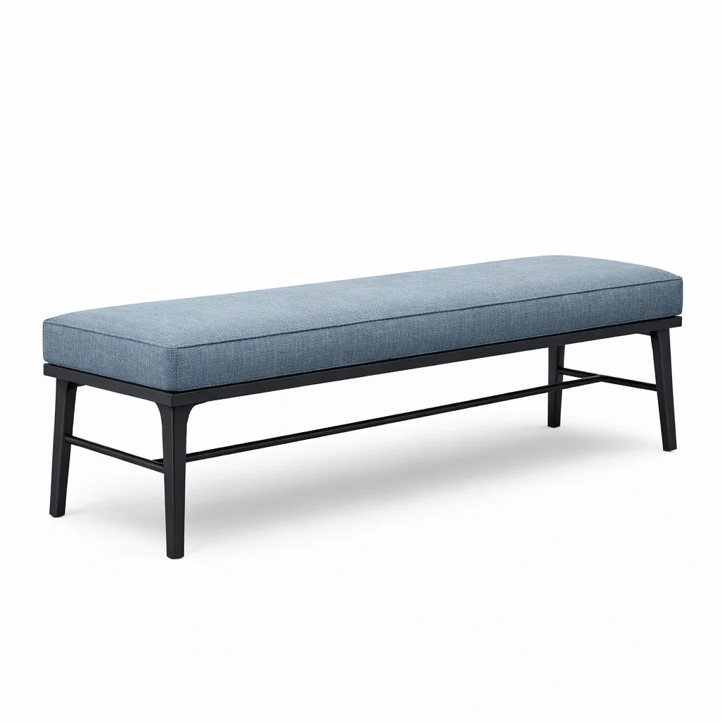 Banc en tissu bleu avec cadre en métal-NESTCOMFORTZONE