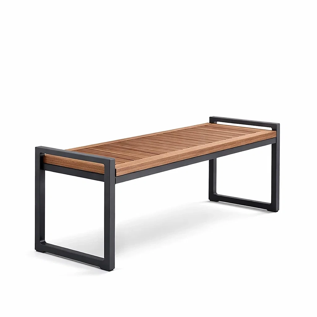 Banc rectangulaire en bois et métal noir 120x40x45 cm-NESTCOMFORTZONE