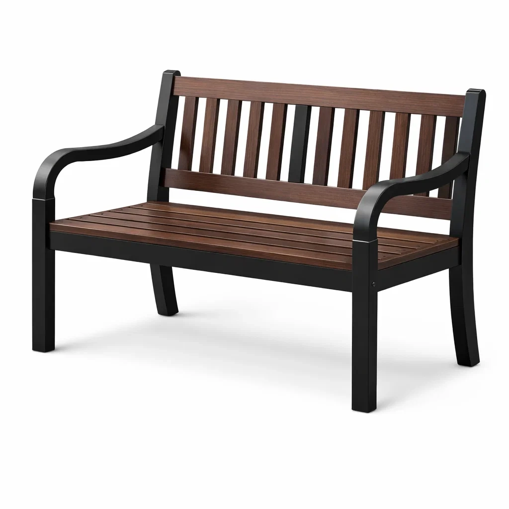 Banc de jardin en métal et bois composite Marron Noir 120x60x80 cm-NESTCOMFORTZONE