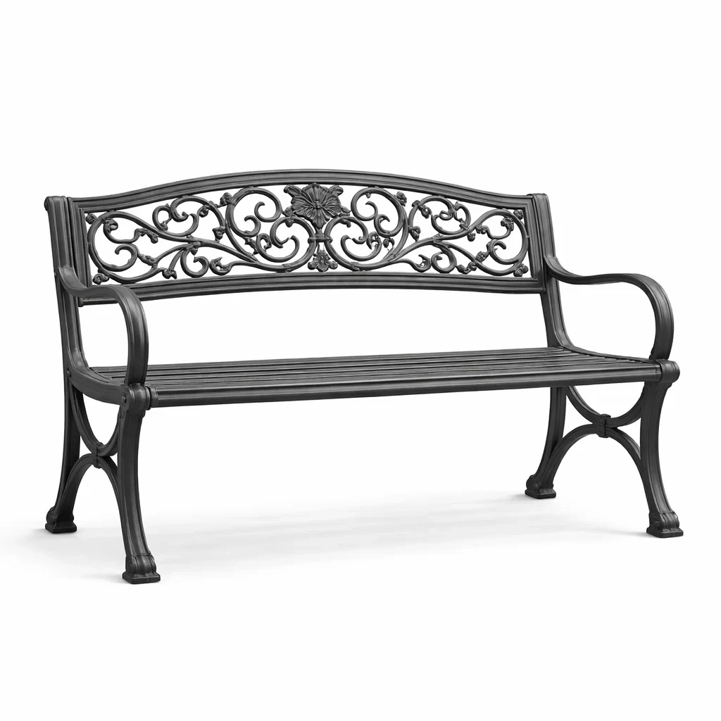 Banc de jardin en fonte noir avec motifs décoratifs-NESTCOMFORTZONE