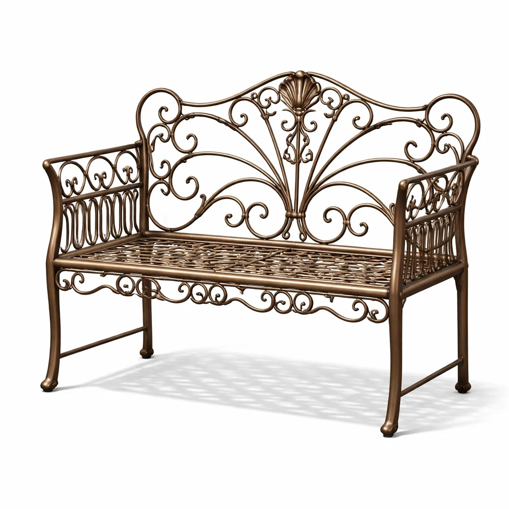 Banc de jardin en fer avec motifs décoratifs bronze-NESTCOMFORTZONE