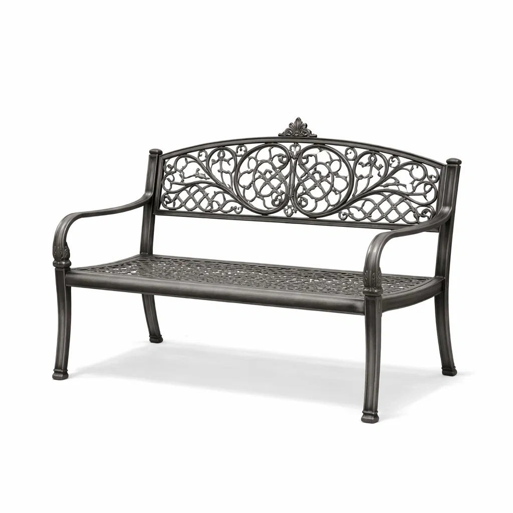 Banc de jardin en aluminium Noir avec dossier décoratif-NESTCOMFORTZONE