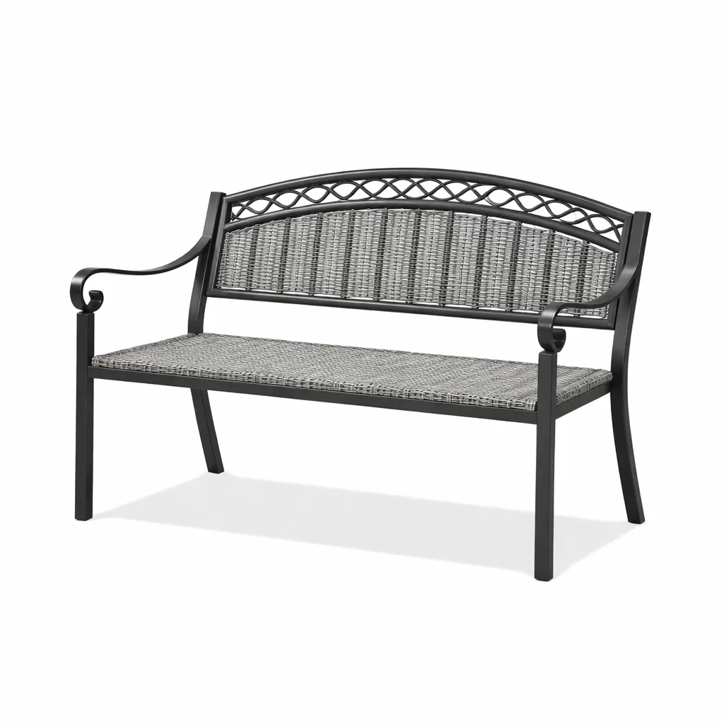 Banc de jardin en métal et résine tressée Gris-NESTCOMFORTZONE