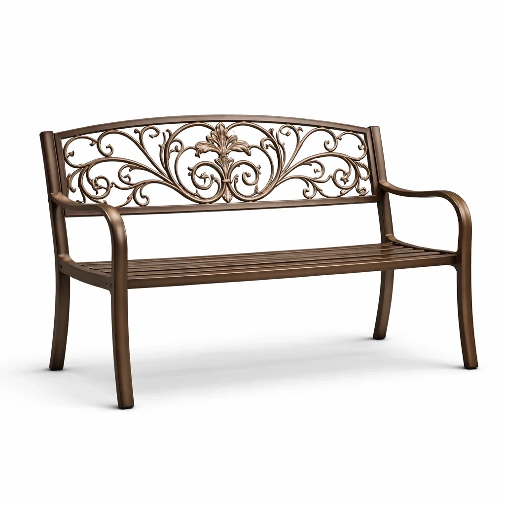 Banc de jardin en métal brun avec motifs floraux-NESTCOMFORTZONE