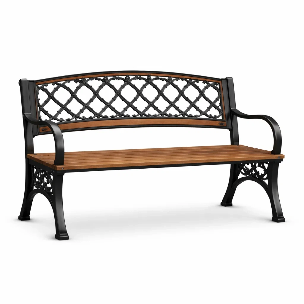 Banc de jardin en métal et bois avec dossier ajouré-NESTCOMFORTZONE