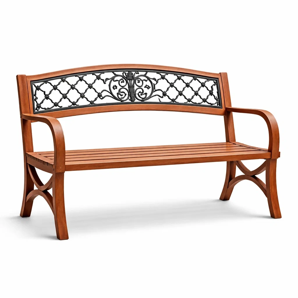 Banc de jardin en bois d'acacia et fonte noire-NESTCOMFORTZONE