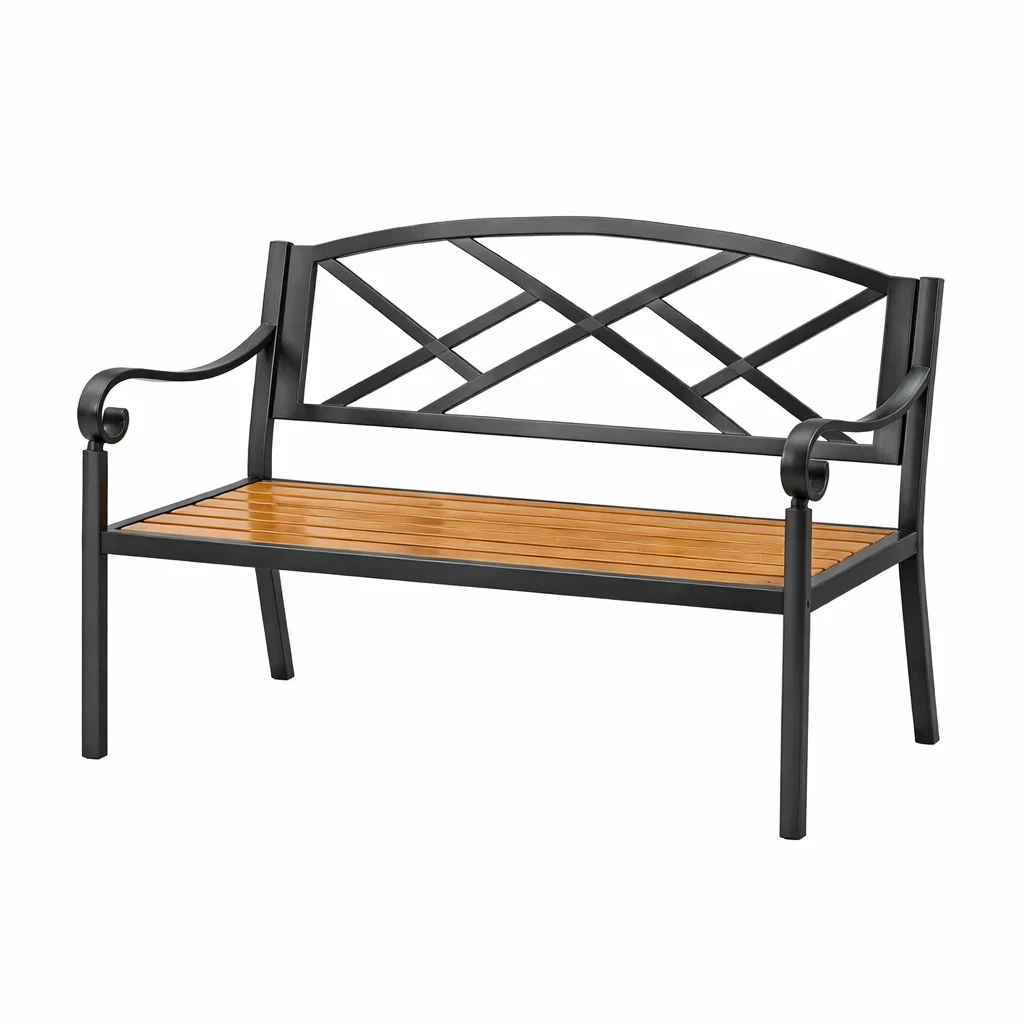Banc de jardin en métal et bois Noir 122x59x84 cm-NESTCOMFORTZONE