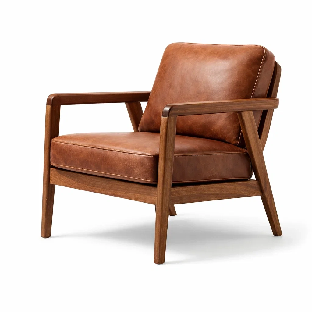 Fauteuil en cuir et bois massifs Marron-NESTCOMFORTZONE