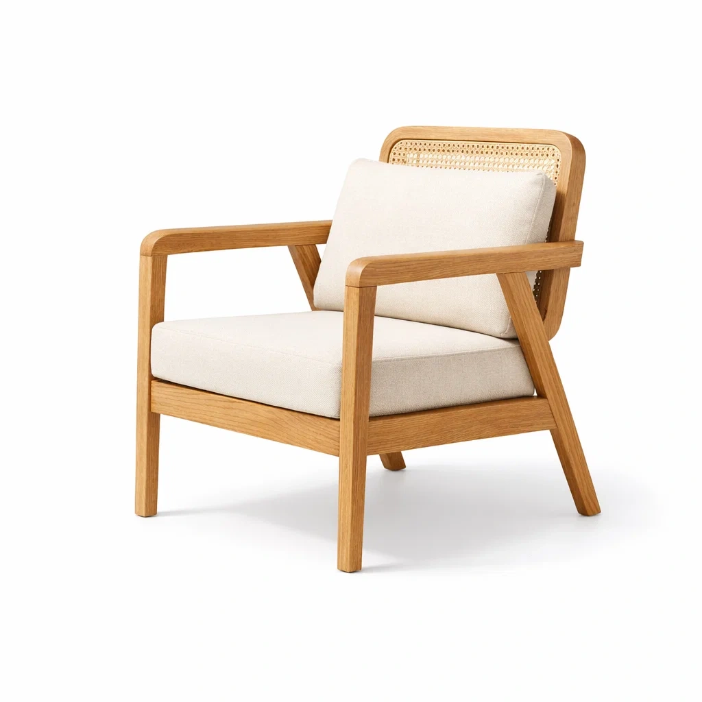 Fauteuil en bois avec coussins en tissu-NESTCOMFORTZONE
