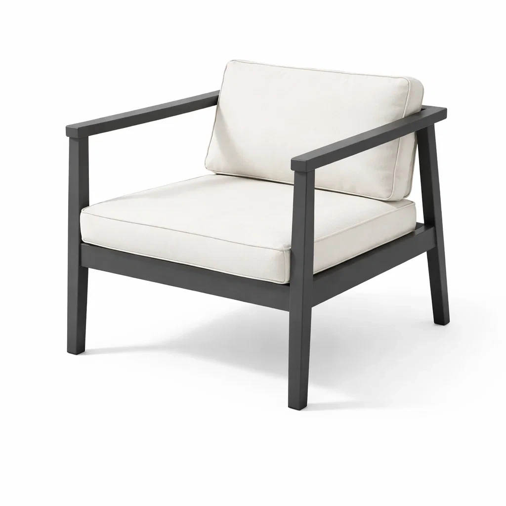 Fauteuil en métal Noir avec coussins en polyester Crème-NESTCOMFORTZONE