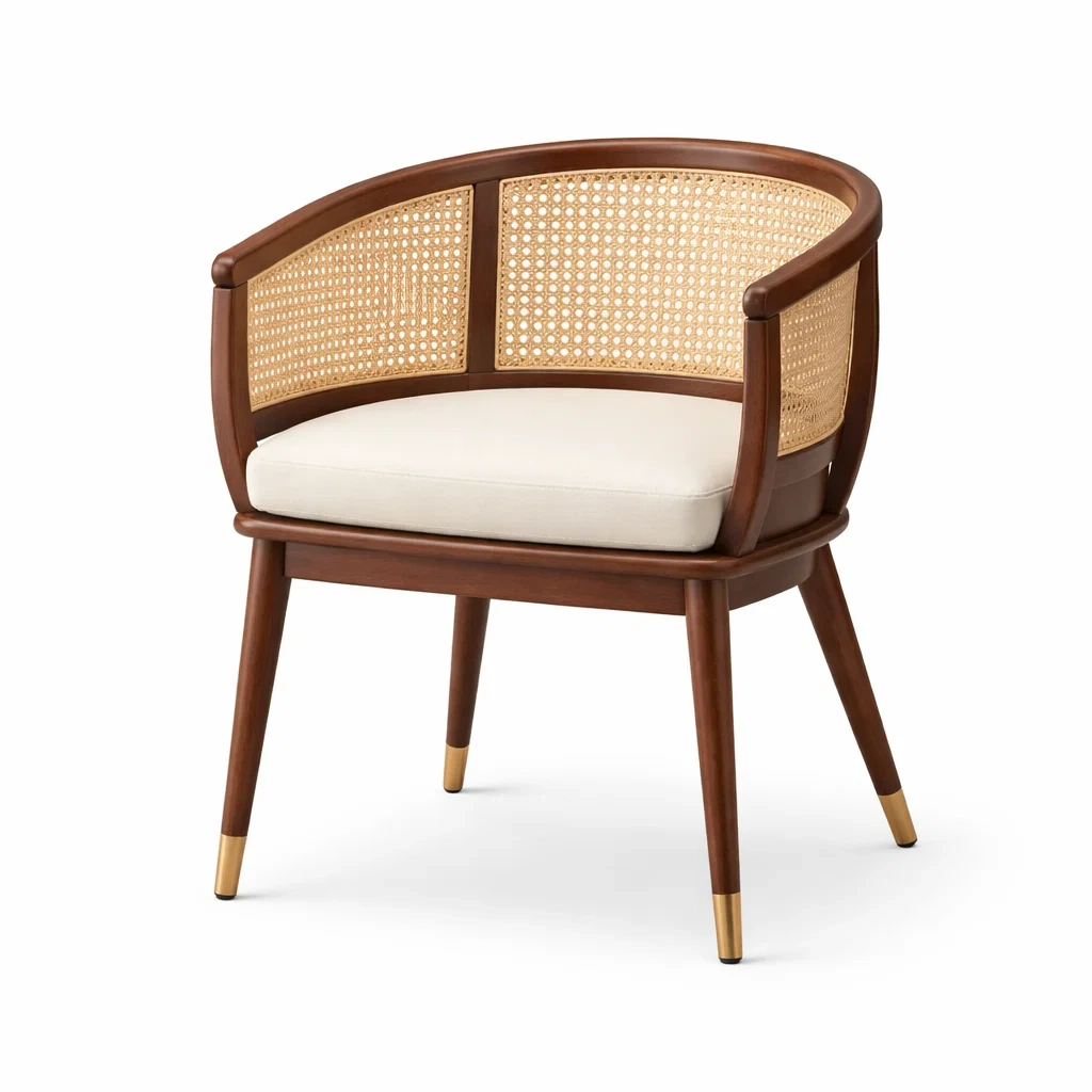 Fauteuil en bois et rotin avec assise crème-NESTCOMFORTZONE