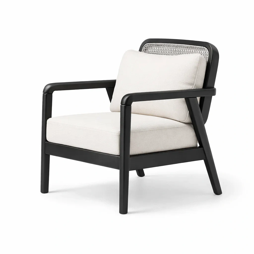 Fauteuil en bois Noir avec coussin en tissu Beige-NESTCOMFORTZONE