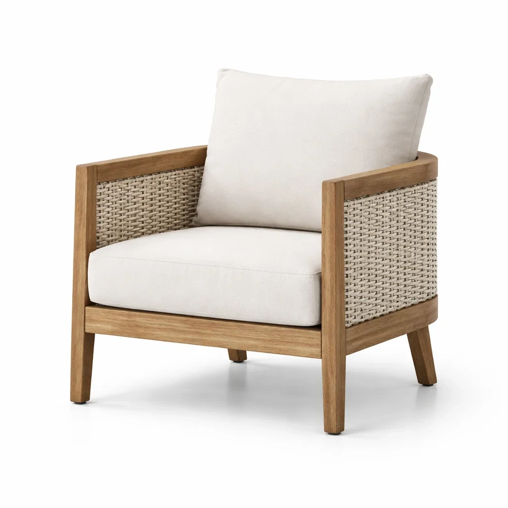 Fauteuil en bois avec coussins en polyester crème-NESTCOMFORTZONE