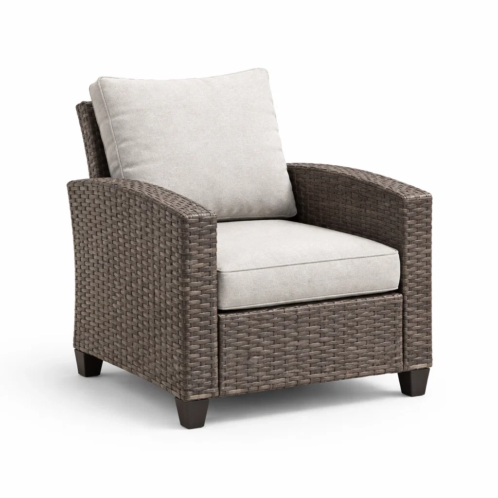 Fauteuil en résine tressée avec coussins en polyester-NESTCOMFORTZONE