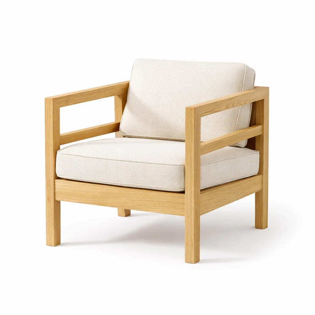Fauteuil en chêne avec coussins en tissu-NESTCOMFORTZONE