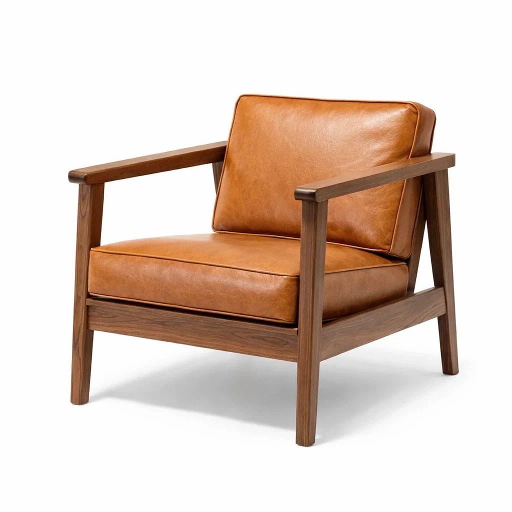 Fauteuil en cuir véritable Marron avec structure en bois massif-NESTCOMFORTZONE