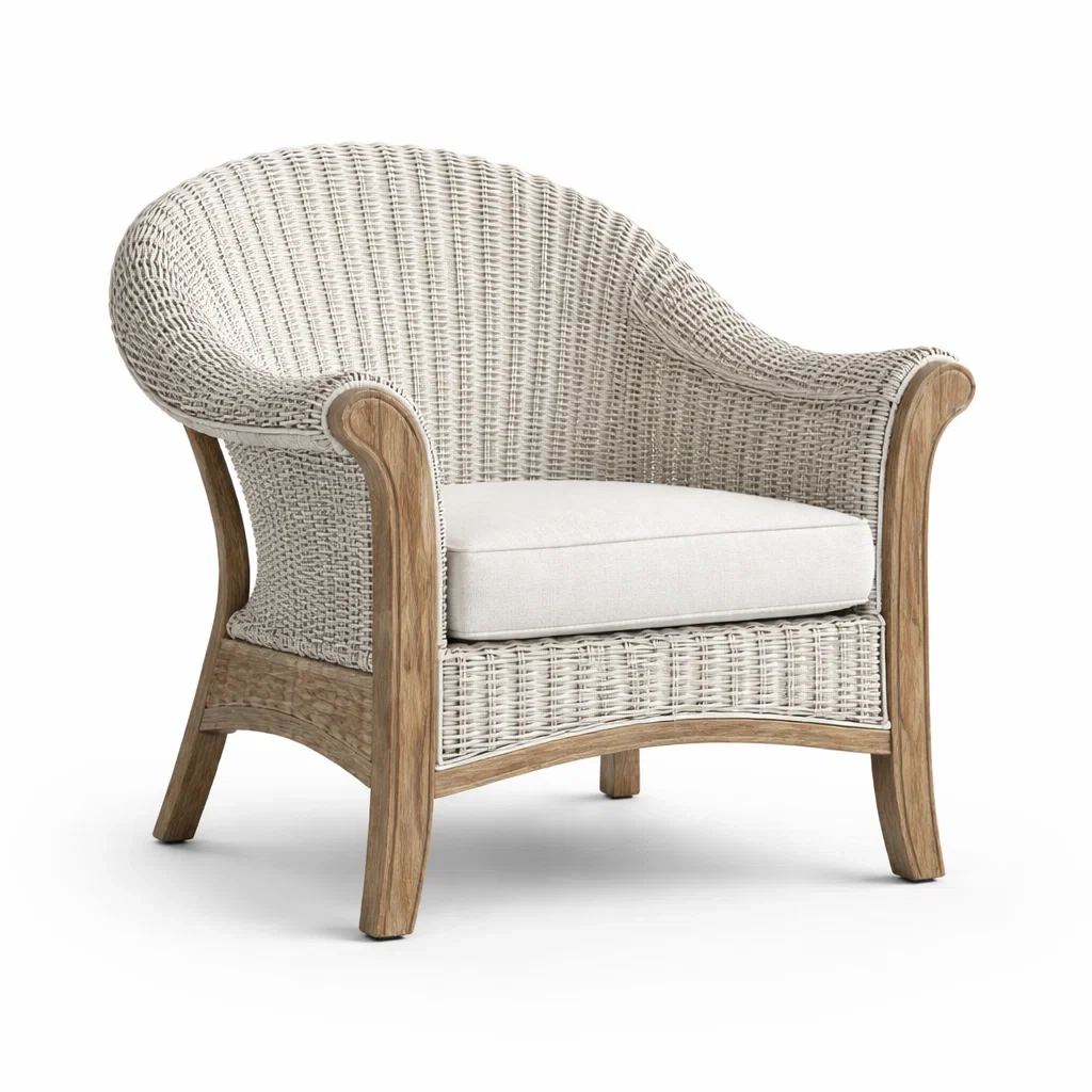 Fauteuil en rotin avec structure en bois de teck-NESTCOMFORTZONE