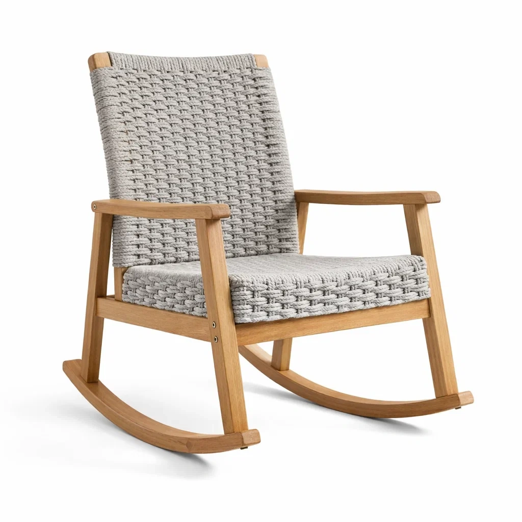 Fauteuil à bascule en bois avec cordage en polyester Gris-NESTCOMFORTZONE