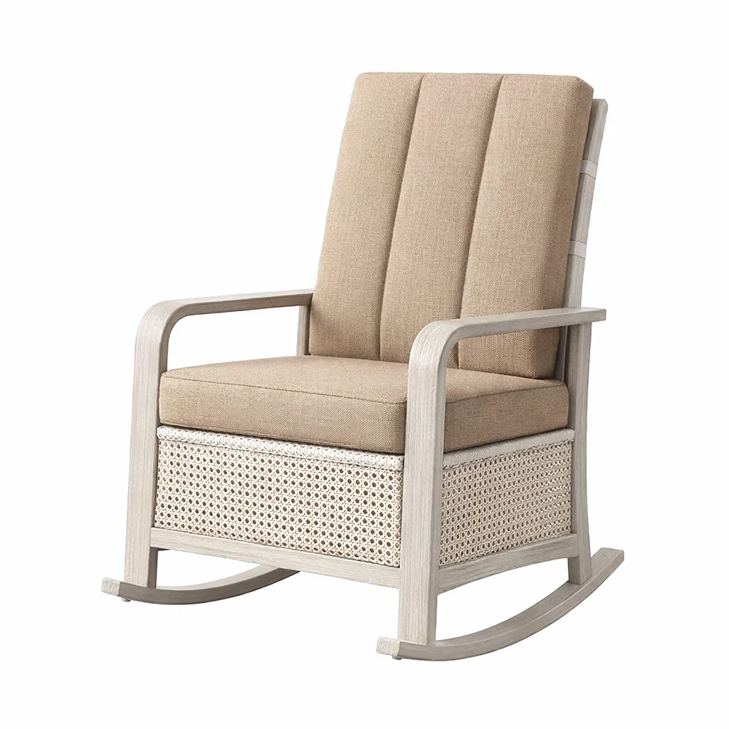 Fauteuil à bascule en bois avec tissu en polyester Beige-NESTCOMFORTZONE