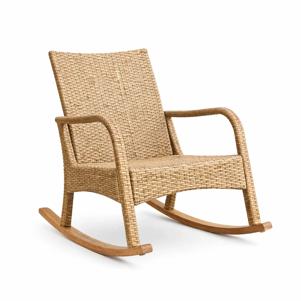 Fauteuil à bascule en rotin synthétique et bois-NESTCOMFORTZONE