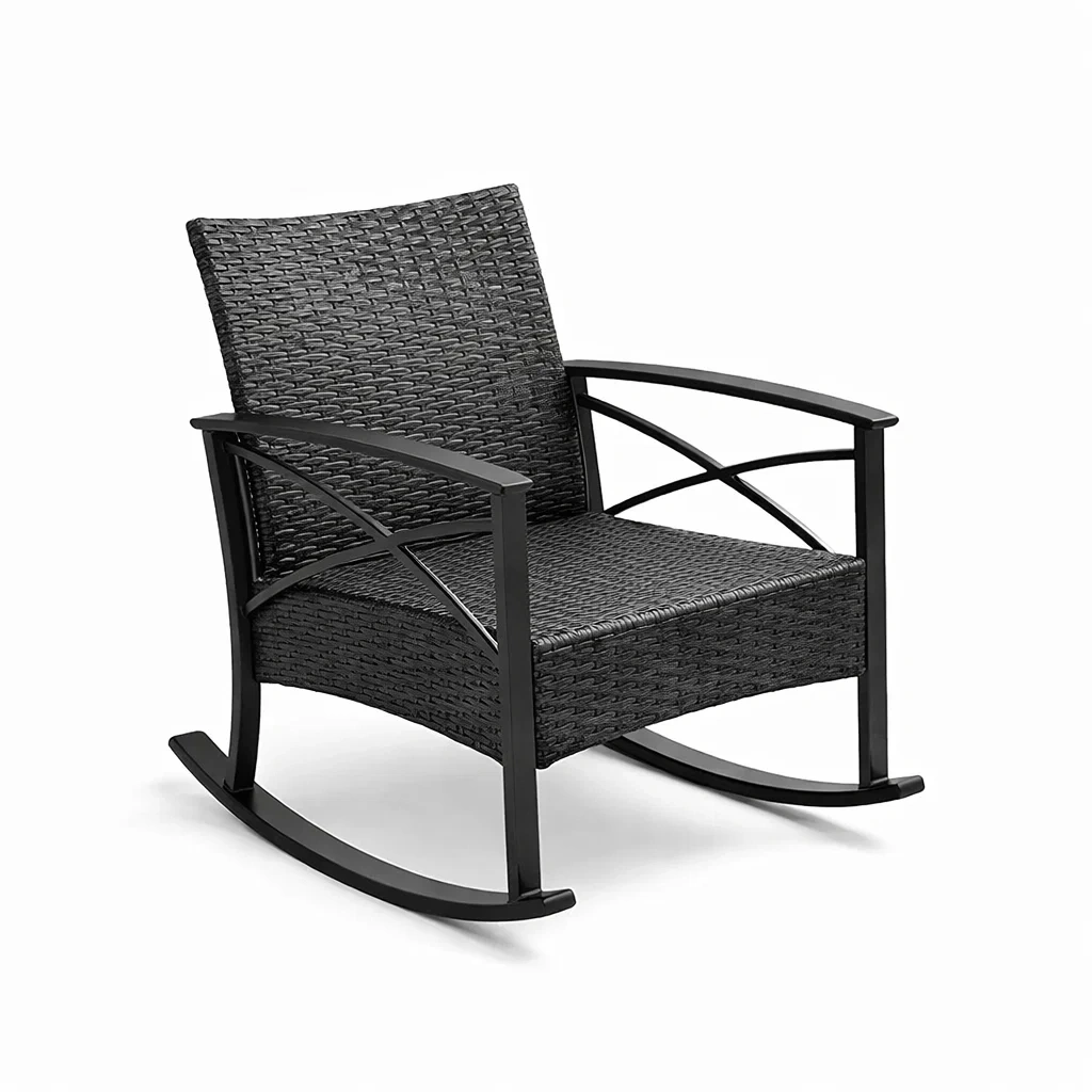 Fauteuil à bascule en rotin synthétique Noir avec cadre en aluminium-NESTCOMFORTZONE