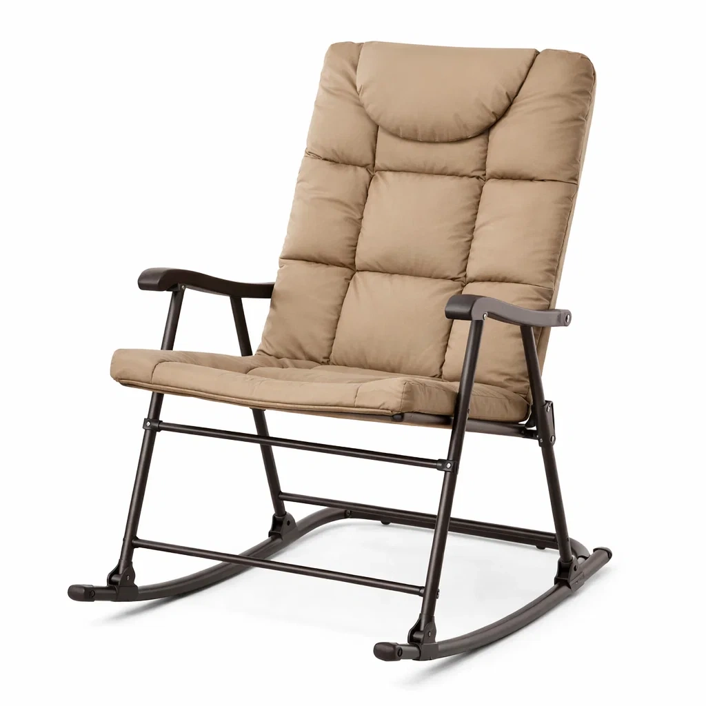 Fauteuil à bascule en métal avec coussin en polyester Beige-NESTCOMFORTZONE