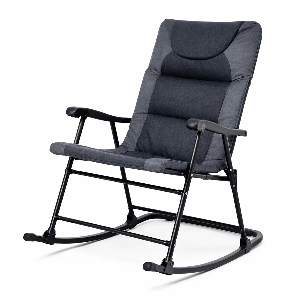 Fauteuil à bascule pliant en acier Noir et tissu Gris-NESTCOMFORTZONE