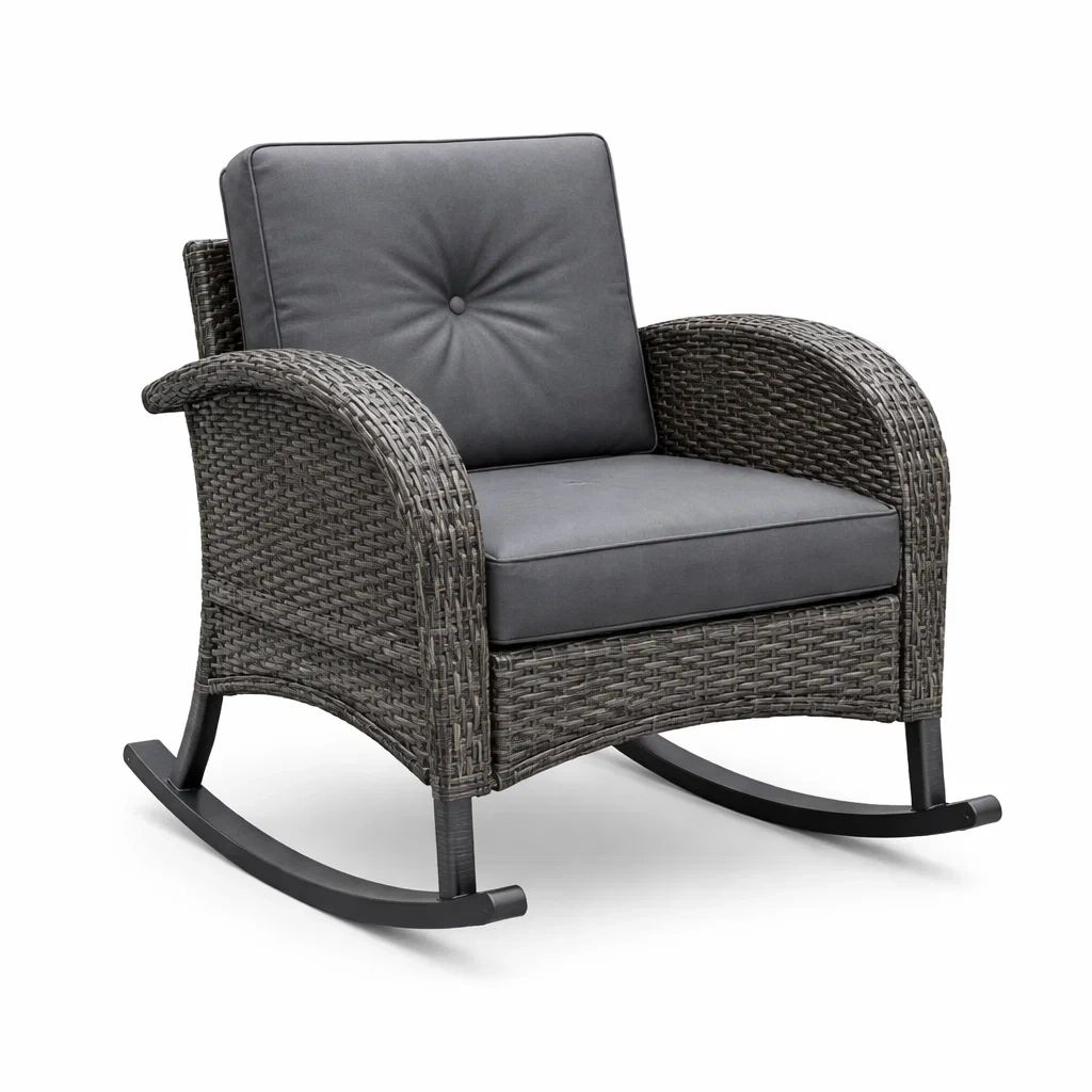 Fauteuil à bascule en rotin synthétique avec coussins en polyester-NESTCOMFORTZONE