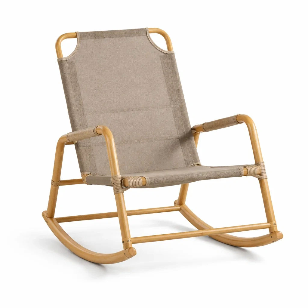 Fauteuil à bascule en rotin et tissu polyester Beige 55x90x75 cm-NESTCOMFORTZONE