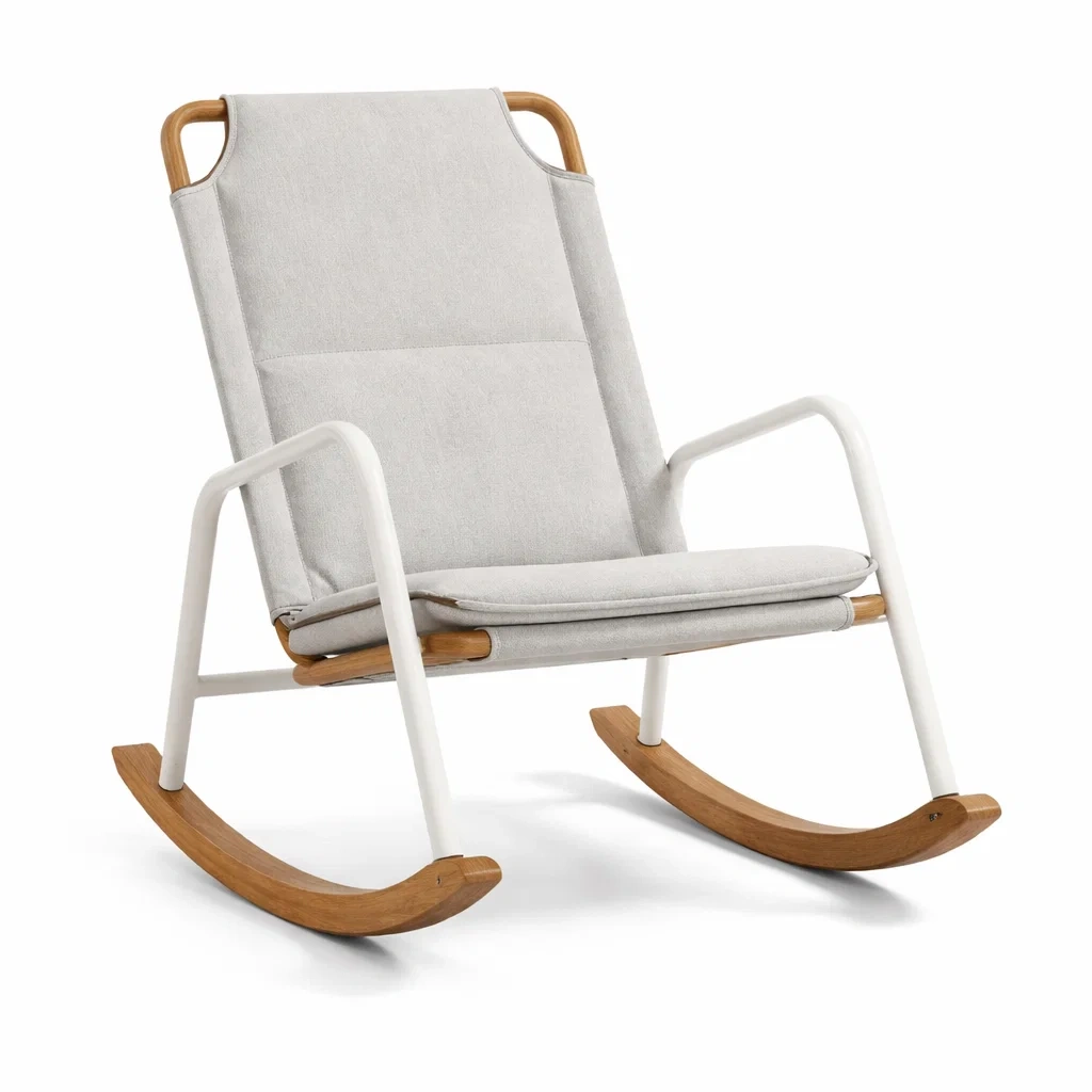 Fauteuil à bascule en tissu polyester Gris avec cadre en acier et bois-NESTCOMFORTZONE