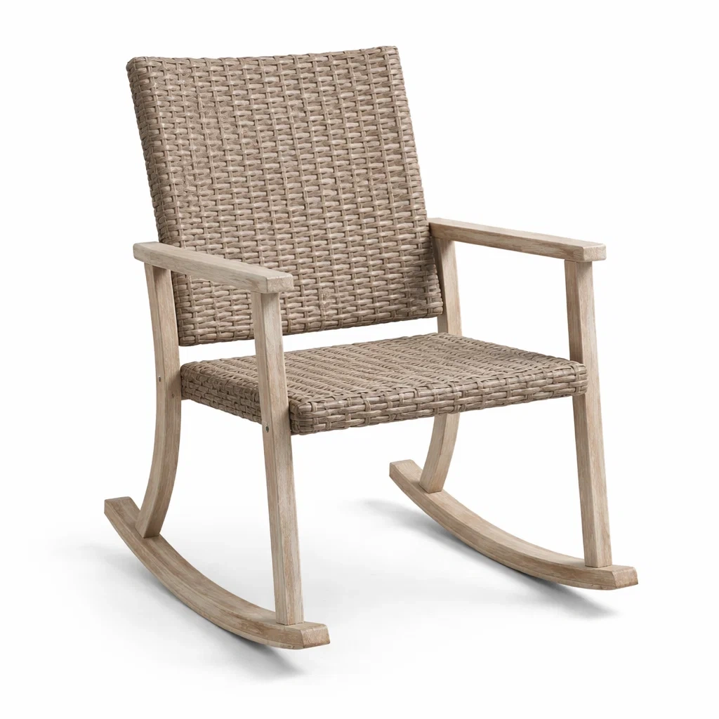 Fauteuil à bascule en rotin avec cadre en bois-NESTCOMFORTZONE