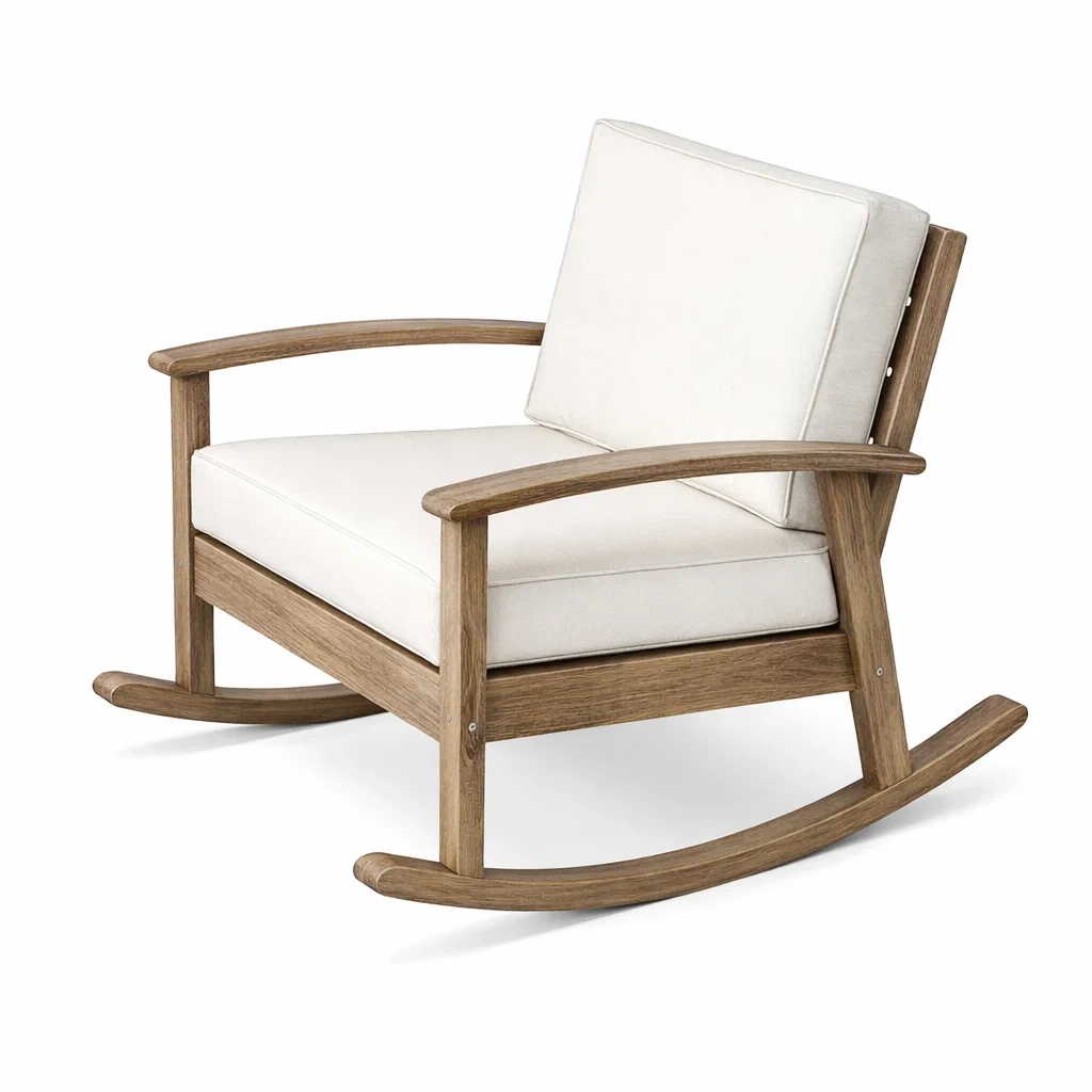 Fauteuil à bascule en bois et tissu Blanc-NESTCOMFORTZONE