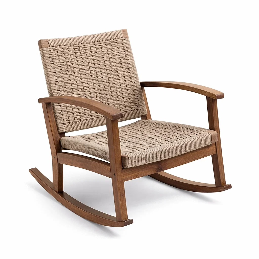 Fauteuil à bascule en bois et corde tressée Beige-NESTCOMFORTZONE