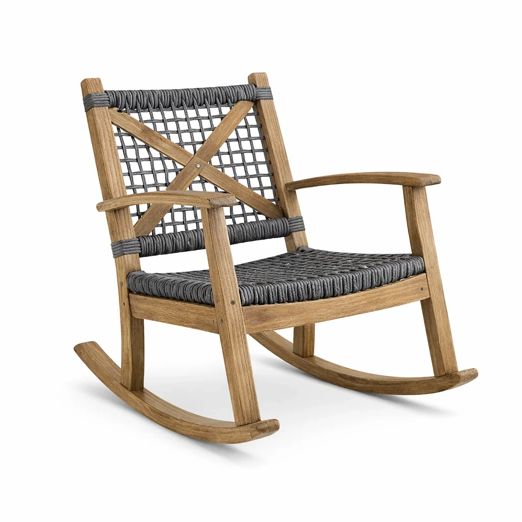 Fauteuil à bascule en bois et corde tressée chêne Gris-NESTCOMFORTZONE